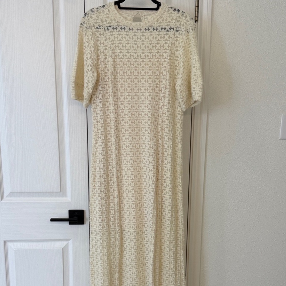 Treasure & Bond Cream Crochet Lace Puff Sleeve Midi Dress size XS - Picture 5 of 5